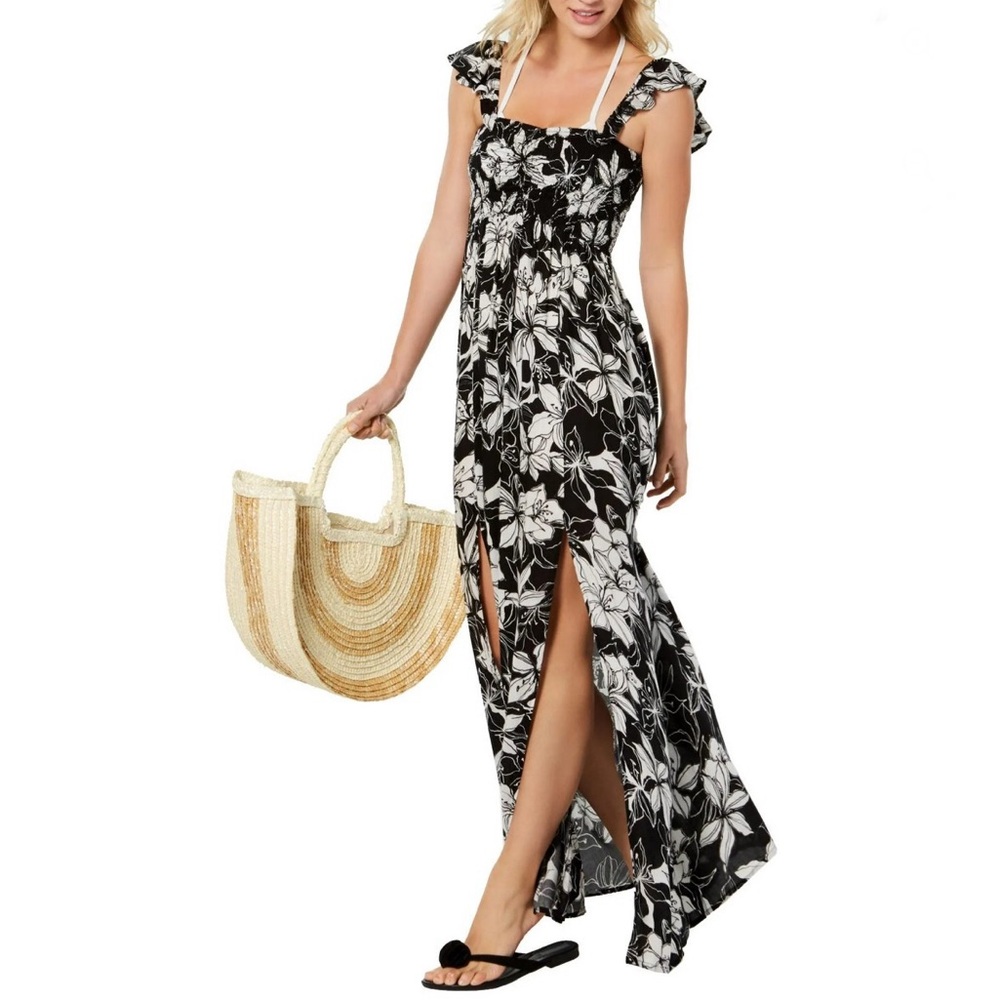 Raviya Floral Maxi Dress Swim Cover Up L Beach Coastal Pool Vacation Resort